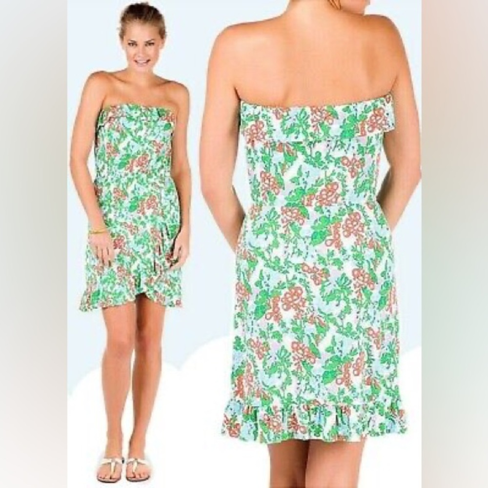 Lilly Pulitzer Bee in Your Bonnet Strapless Ruffle Dress Medium Resort Floral